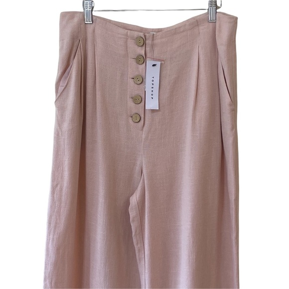 Topshop Coco Wide Leg Crop Linen Blend Trousers - Picture 3 of 9